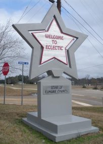A photo of the welcome sign for Eclectic, Alabama